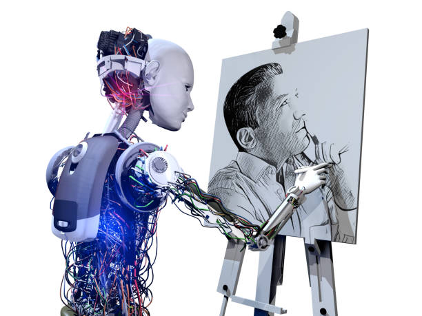 Artificial Intelligence Robot Drawing Someone Concept of Future