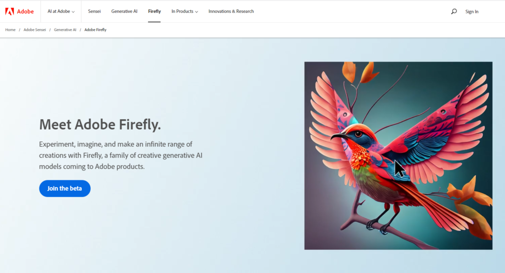 Adobe AI Firefly Webpage
