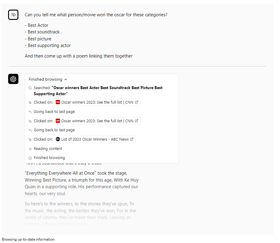 ChatGPT Browsing Up to date Information
