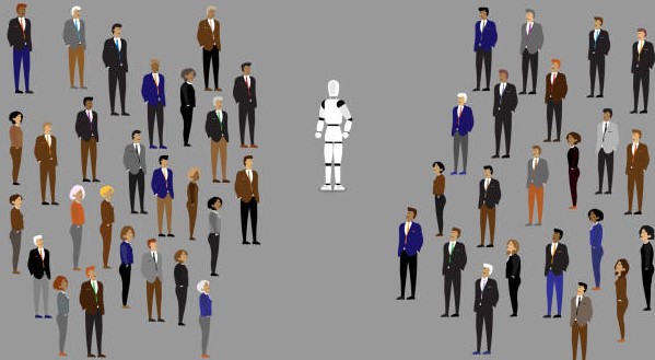 An Art of People with a Robot in the Middle, Concept of AI Bias Learning