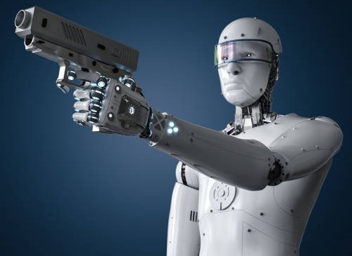 An Artificial Intelligence Robot Holding A Gun 3D Concept