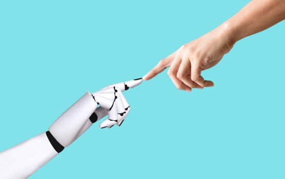 A Human and AI Robot Hand Linking their Fingertip, Concept of Communication