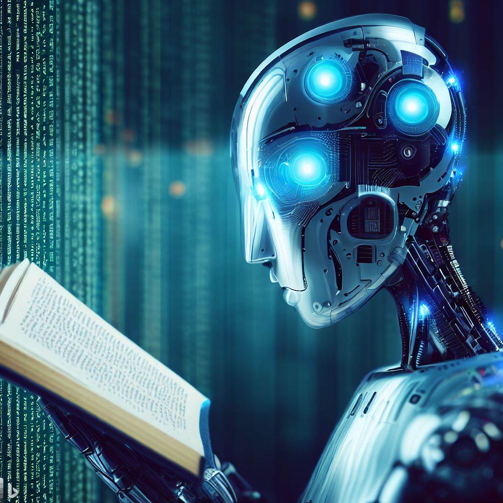 AI Robot Reading a Book, A concept of an AI Learning