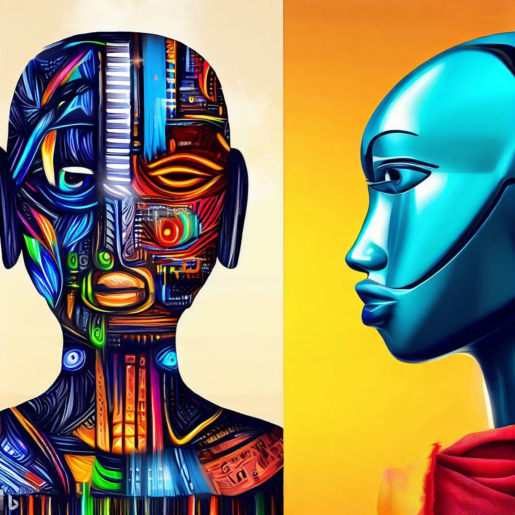 An AI generated art represents AI and Human Art