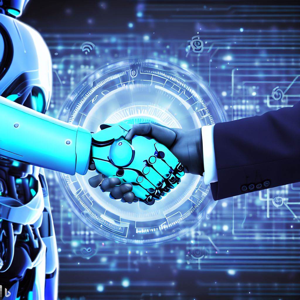 Human and Artificial Intelligence shakehands
