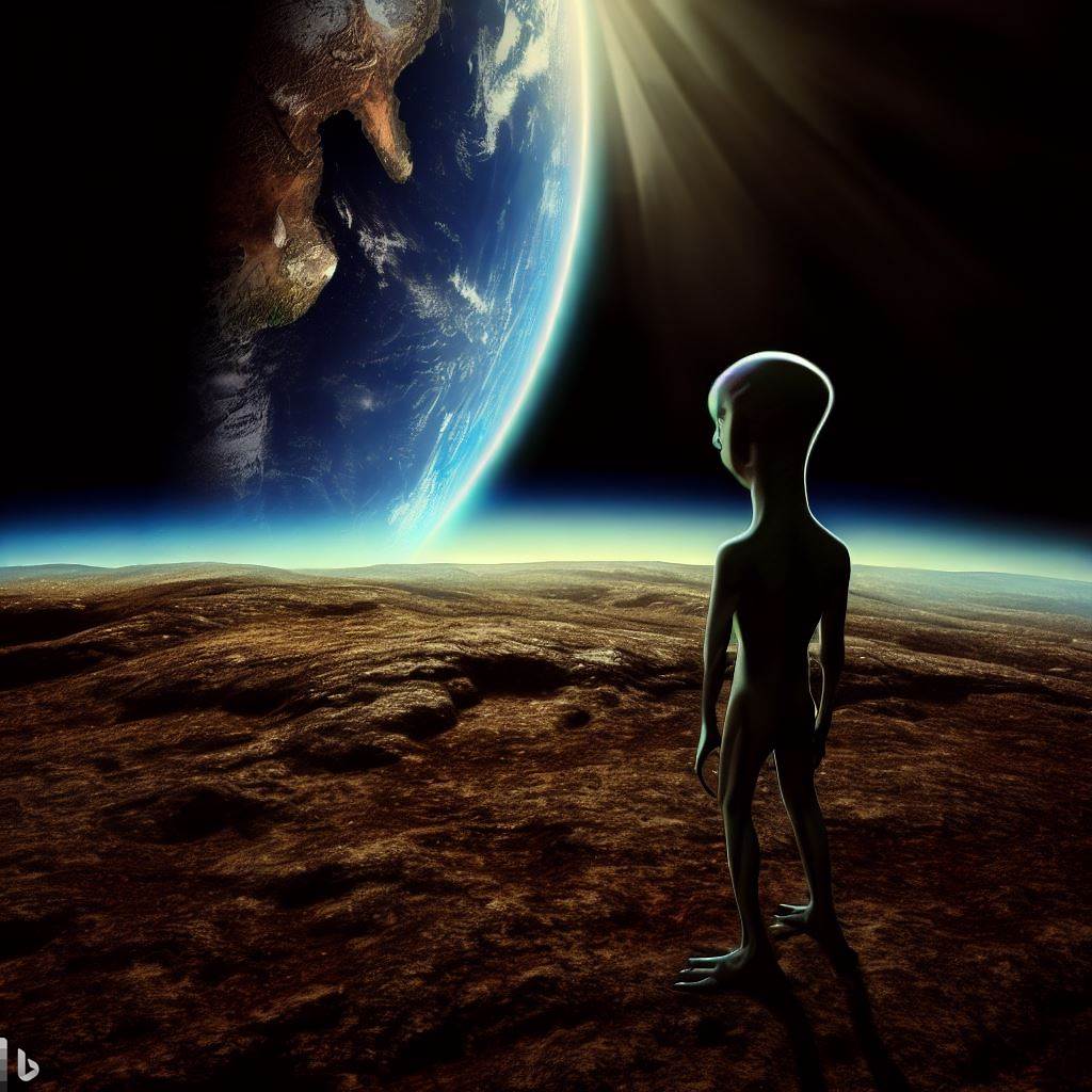 An Alien overlooking the planet Earth