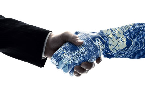 A Human and Digital AI handshakes
