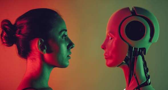 Human and AI Robot Eye to eye Contact