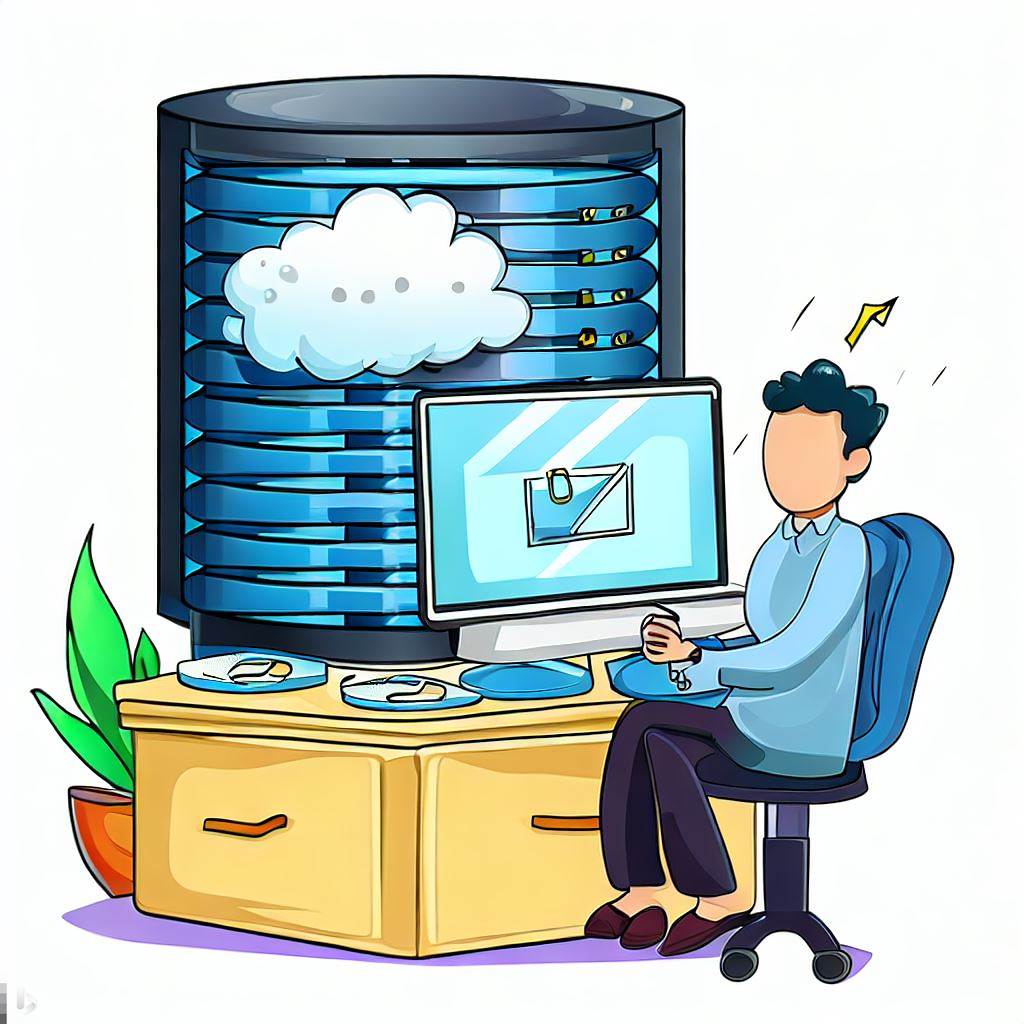 A Cartoon image of a Person still using a Hardware storage Concept