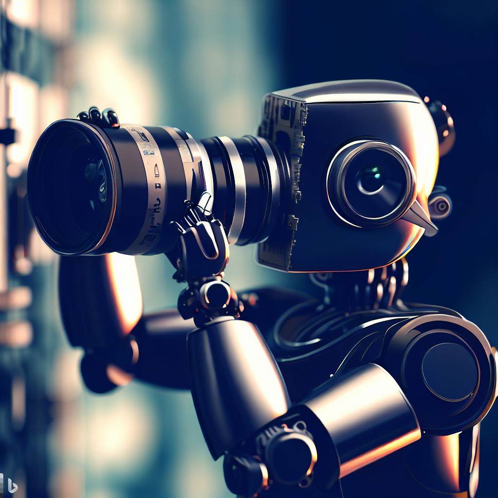 An AI Robot with a head of a Camera, Image generated by Bing Image creator