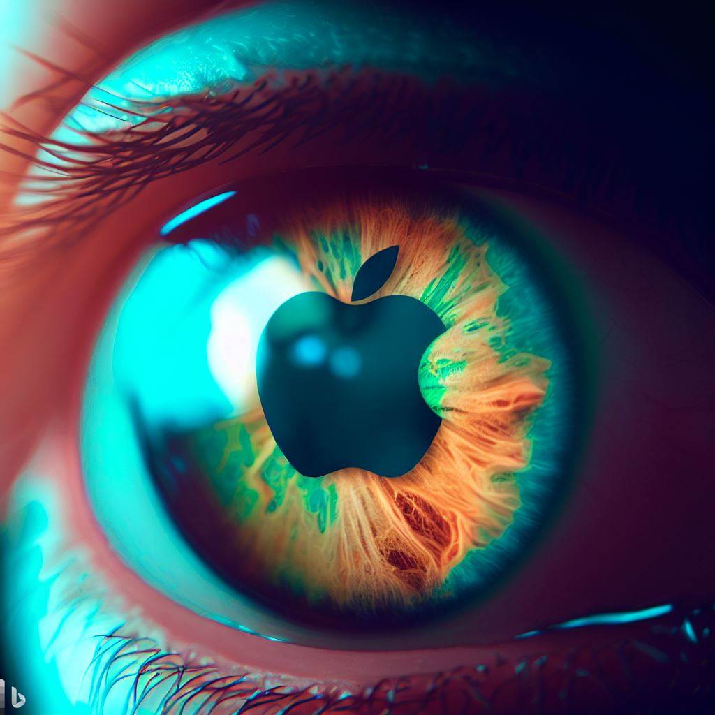 An Eye with Apple Logo, Image generated by Bing Image Creator
