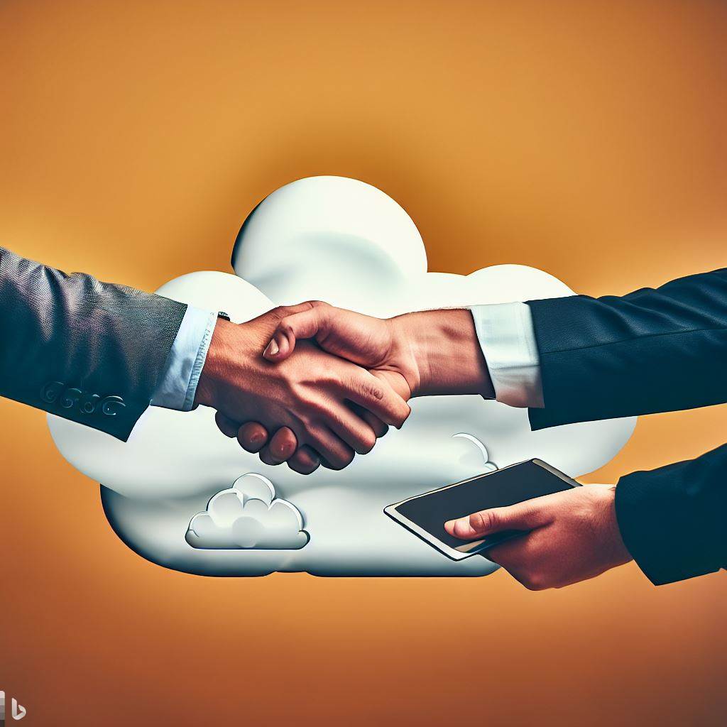 Person Shake their hands as they agree on Business deal with the used of Cloud Computing, Concept only