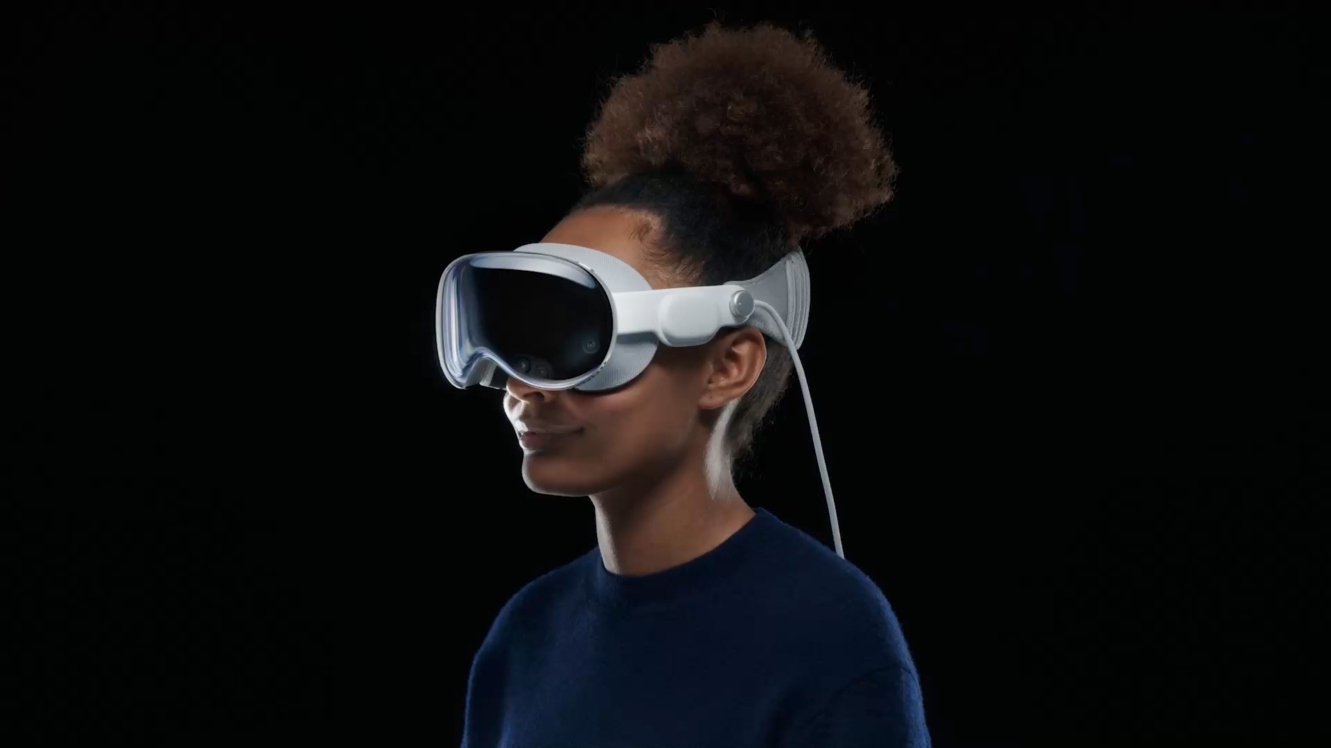 A Woman wearing Apple Vision Pro, Hands on Test