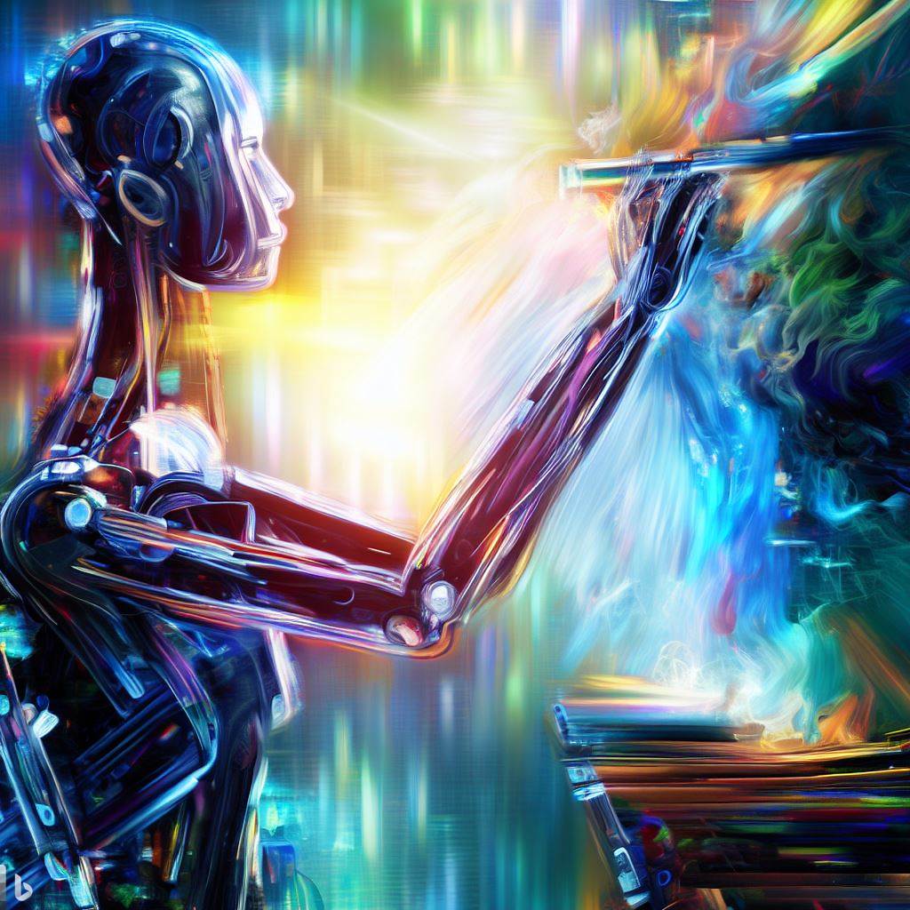 An AI Robot is doing Art, Image Generated by Bing Image Creator