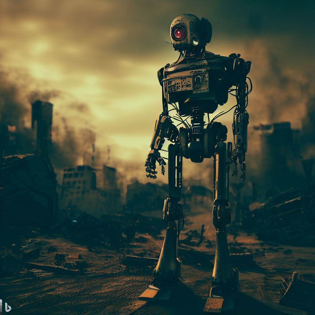 An Image of an AI in a Post Apocalyptic World