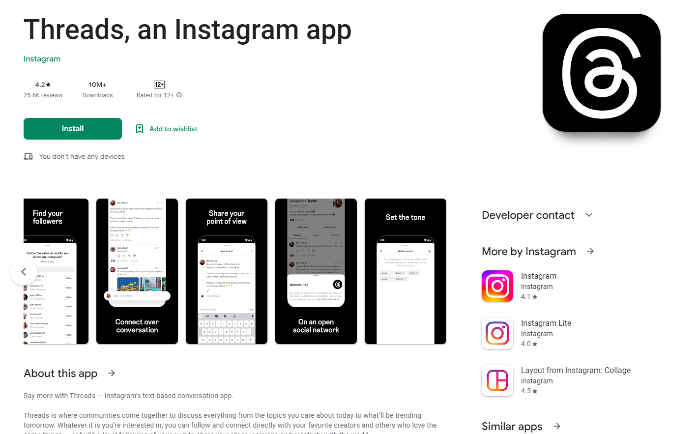 Threads, an Instagram app on Google Play