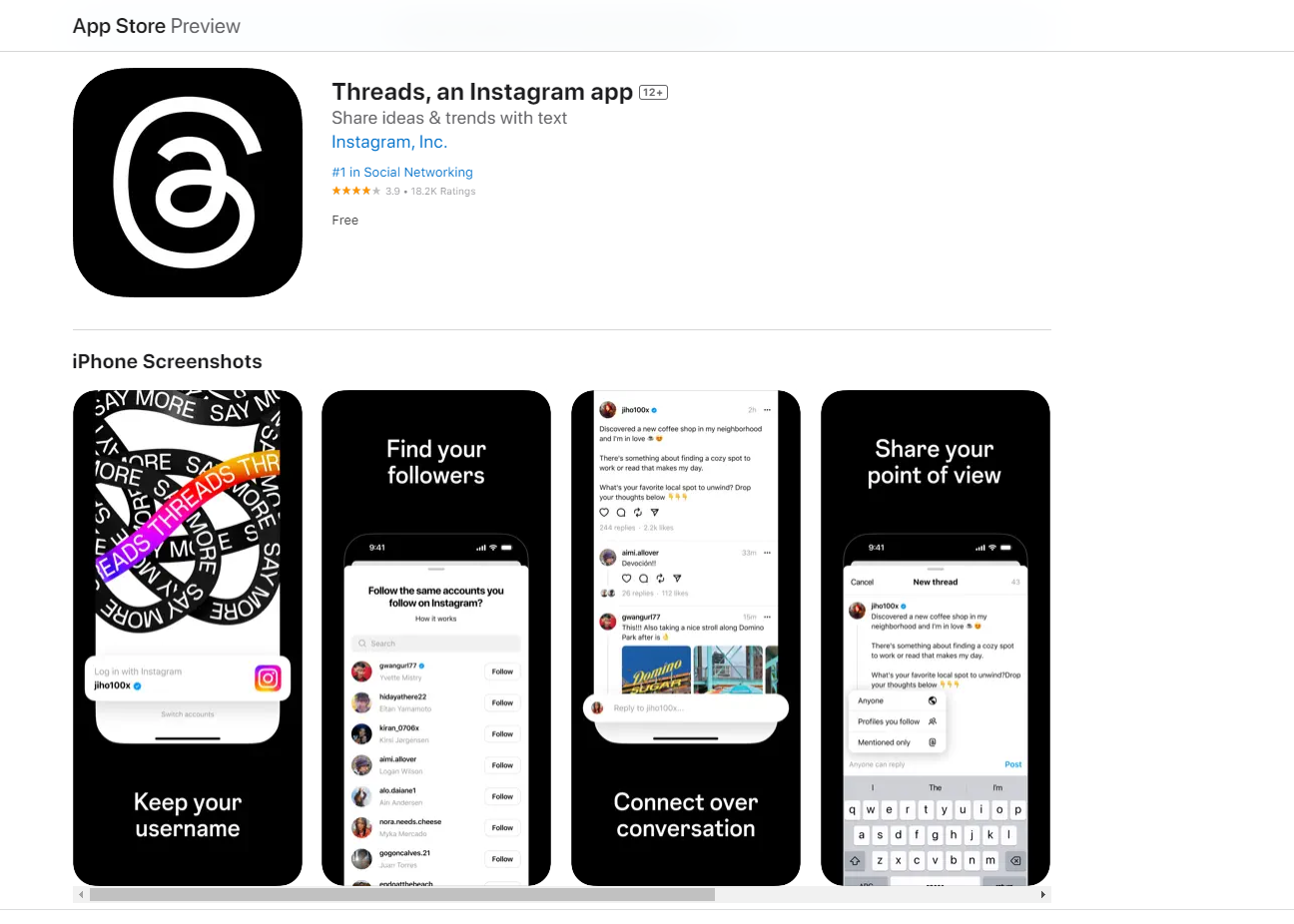 Threads, an Instagram app on App Store