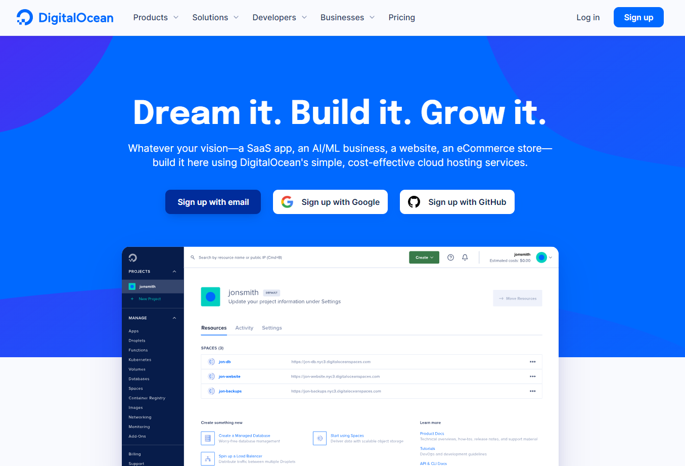 DigitalOcean Cloud Webpage, Click Here for more Information