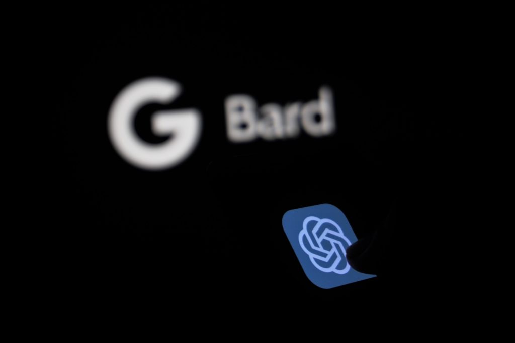 A Logo of an AI Software, ChatGPT and Google Bard