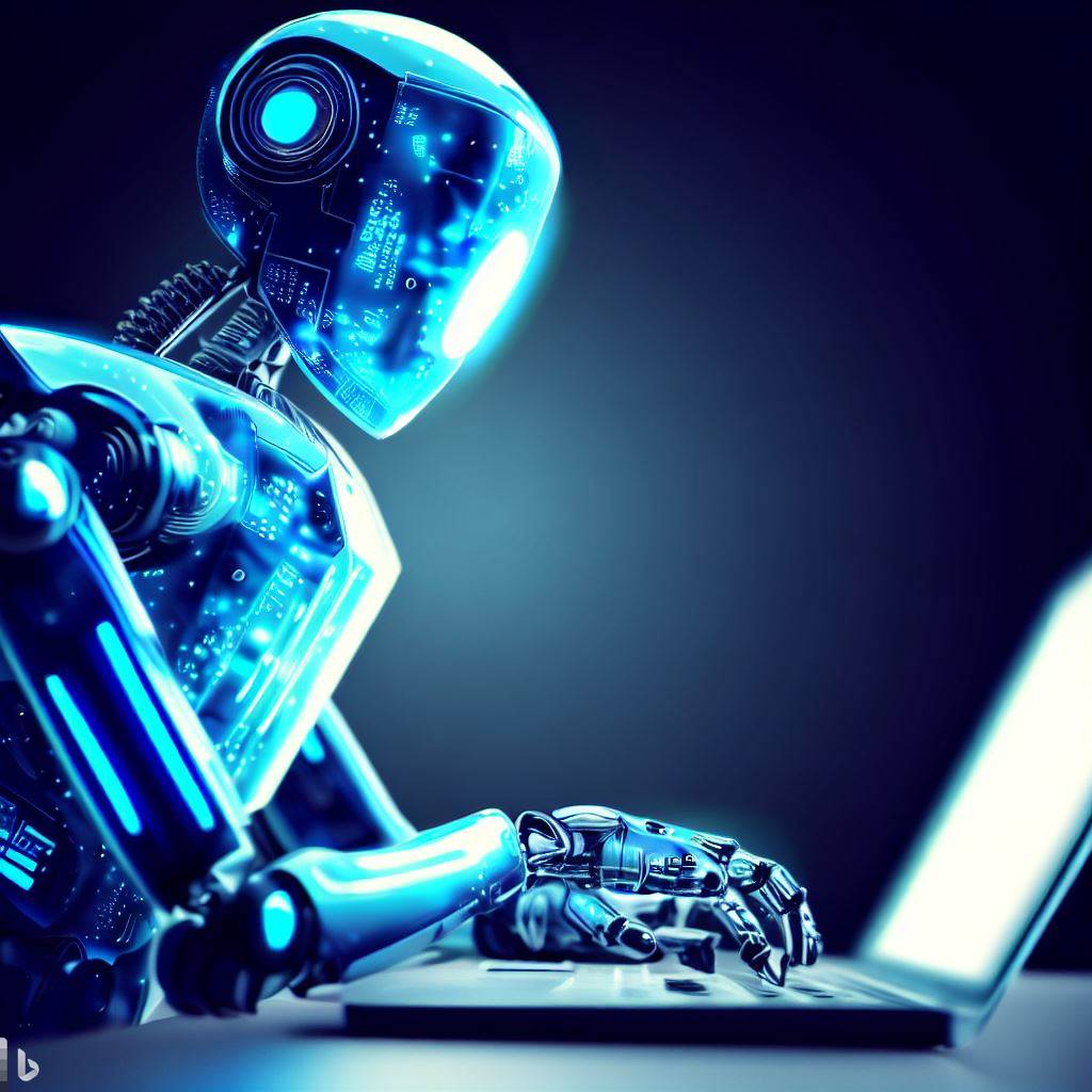An AI Robot is using a Laptop