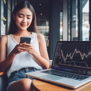 A Person using her Laptop and Smartphone to Invest