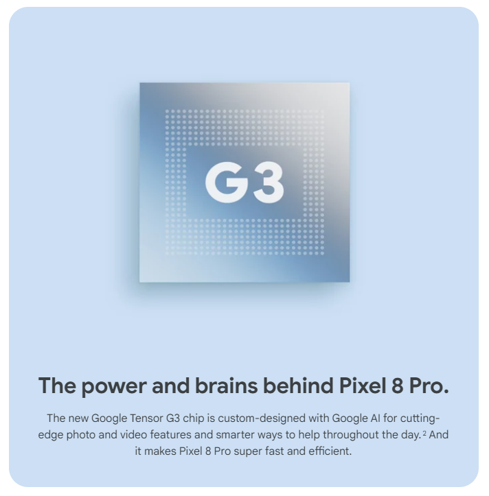 Google Pixel 8 Pro runs on a new Google Tensor G3 Chip