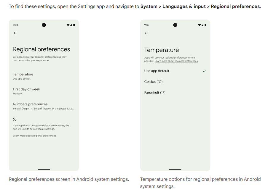 Android 14 Regional Preferences