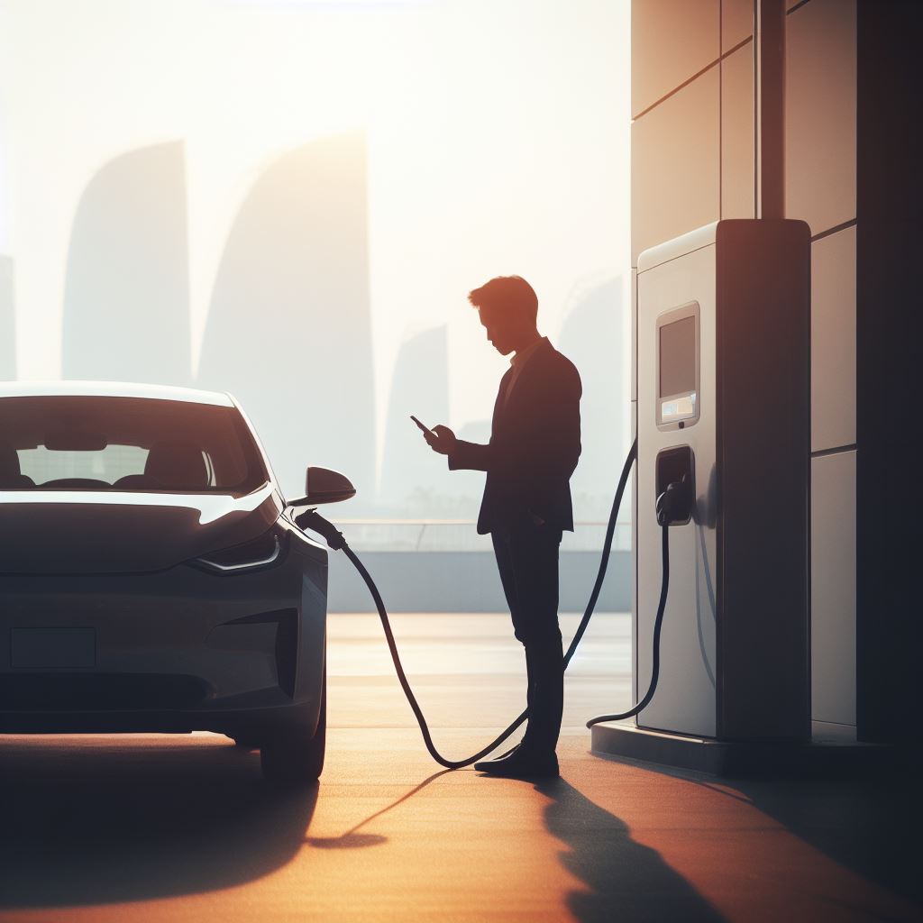 A Man Charging his Electric Vehicle