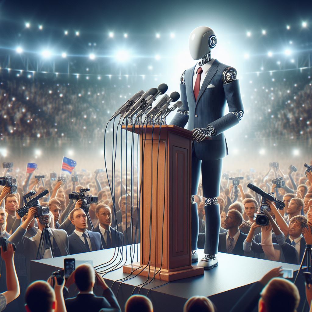 An AI Politician Speaking in a Crowd