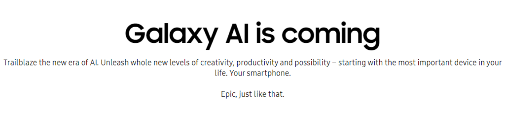 Galaxy AI Promotion on their Website