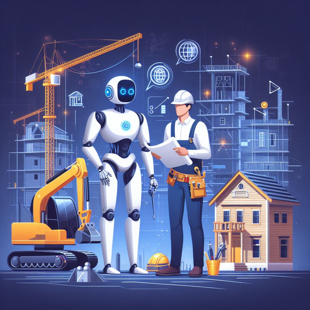 Image Concept of AI and Human working to build Houses and Commercial Buildings